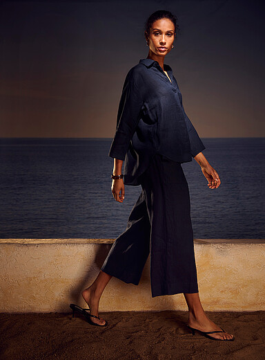 XL pockets pure linen cropped pant <b>Fit: Wide leg, high rise</b>