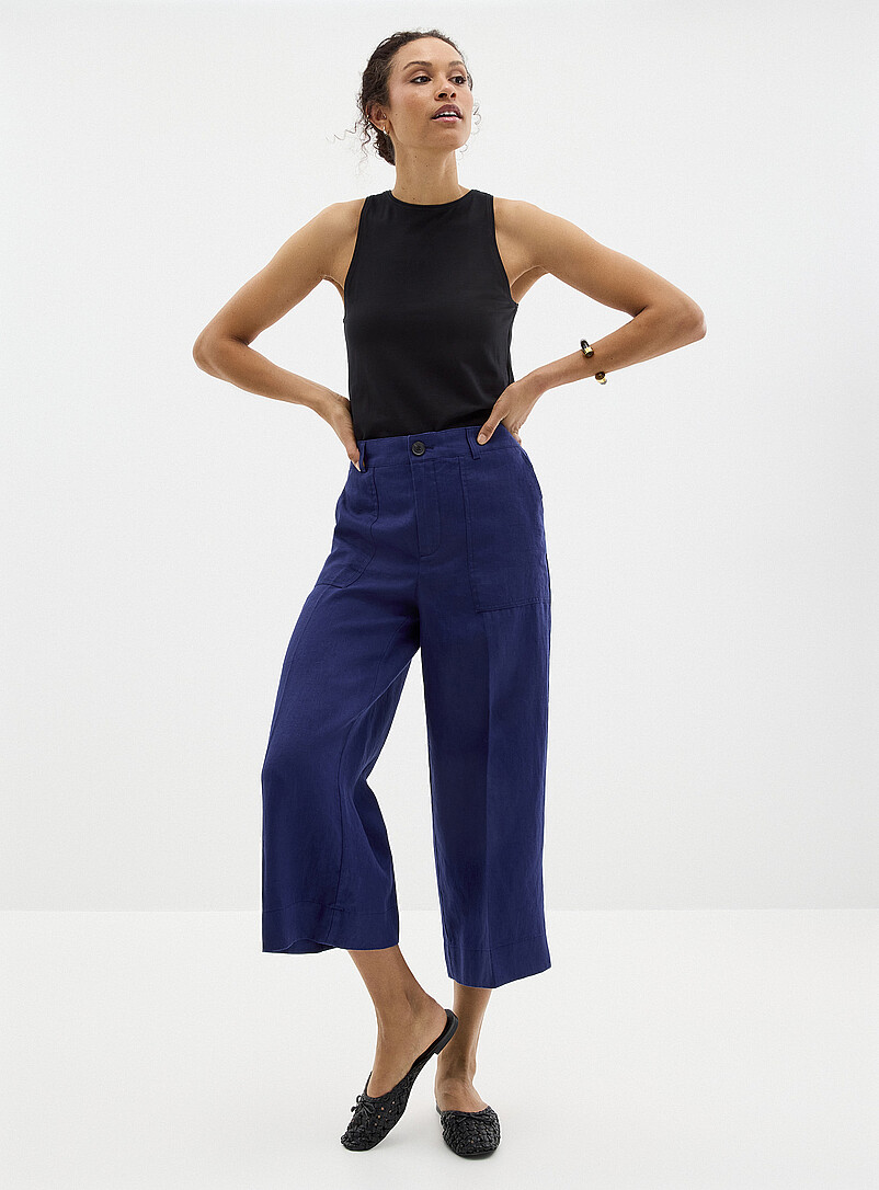 Contemporaine White XL pockets pure linen cropped pant <b>Fit: Wide leg, high rise</b> for women