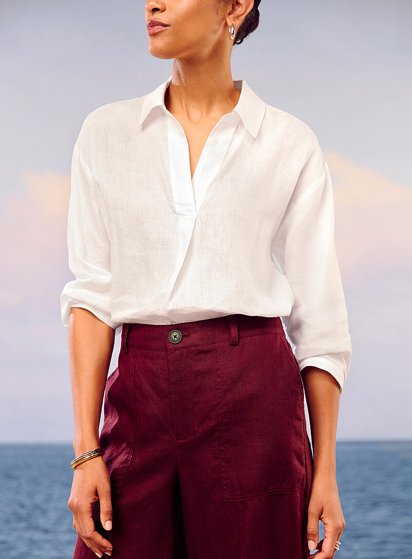 Contemporaine Grape/Dark Crimson XL pockets pure linen cropped pant <b>Fit: Wide leg, high rise</b> for women