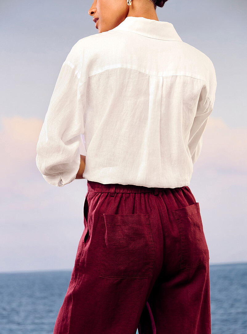 Contemporaine Grape/Dark Crimson XL pockets pure linen cropped pant <b>Fit: Wide leg, high rise</b> for women