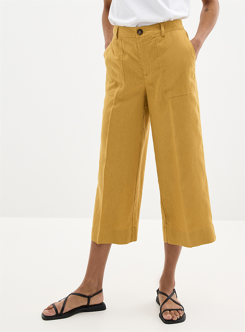 Contemporaine White XL pockets pure linen cropped pant <b>Fit: Wide leg, high rise</b> for women