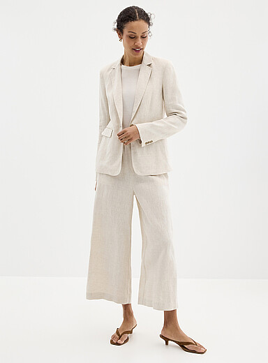 Le capri pur lin taille &eacute;lastique <b>Coupe : jambe large, taille haute</b>