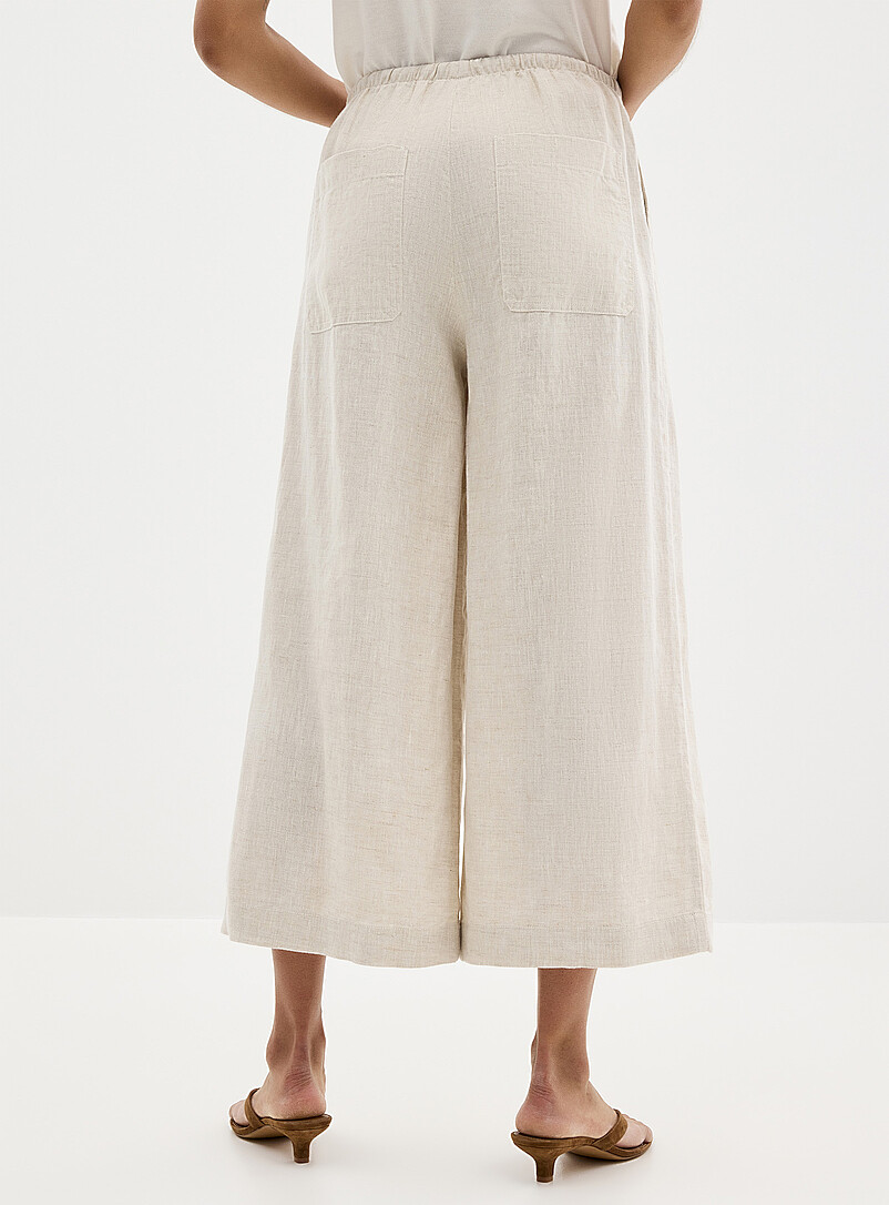 Contemporaine: Le capri pur lin taille &eacute;lastique <b>Coupe : jambe large, taille haute</b> Blanc pour femme