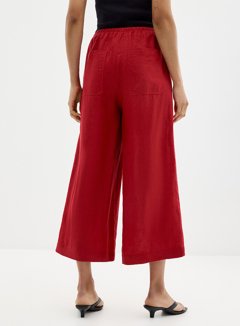 Contemporaine: Le capri pur lin taille &eacute;lastique <b>Coupe : jambe large, taille haute</b> Blanc pour femme