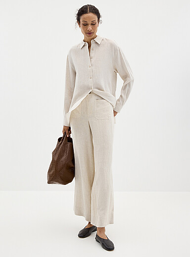 Patch pockets pure linen pant <b>Fit: Wide leg, high rise</b>