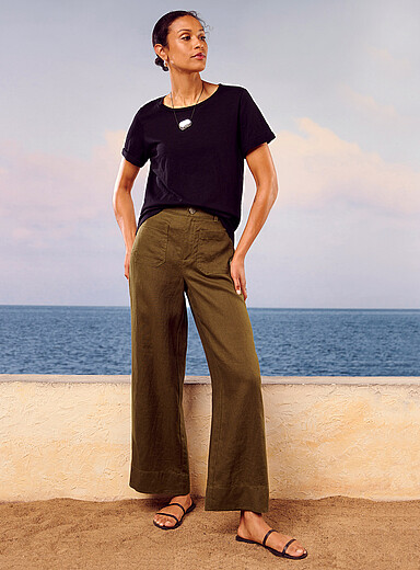 Le pantalon poches plaqu&eacute;es pur lin <b>Coupe : jambe large, taille haute</b>