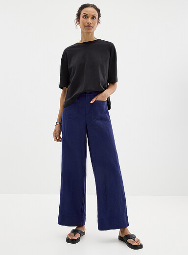 Le pantalon poches plaqu&eacute;es pur lin <b>Coupe : jambe large, taille haute</b>