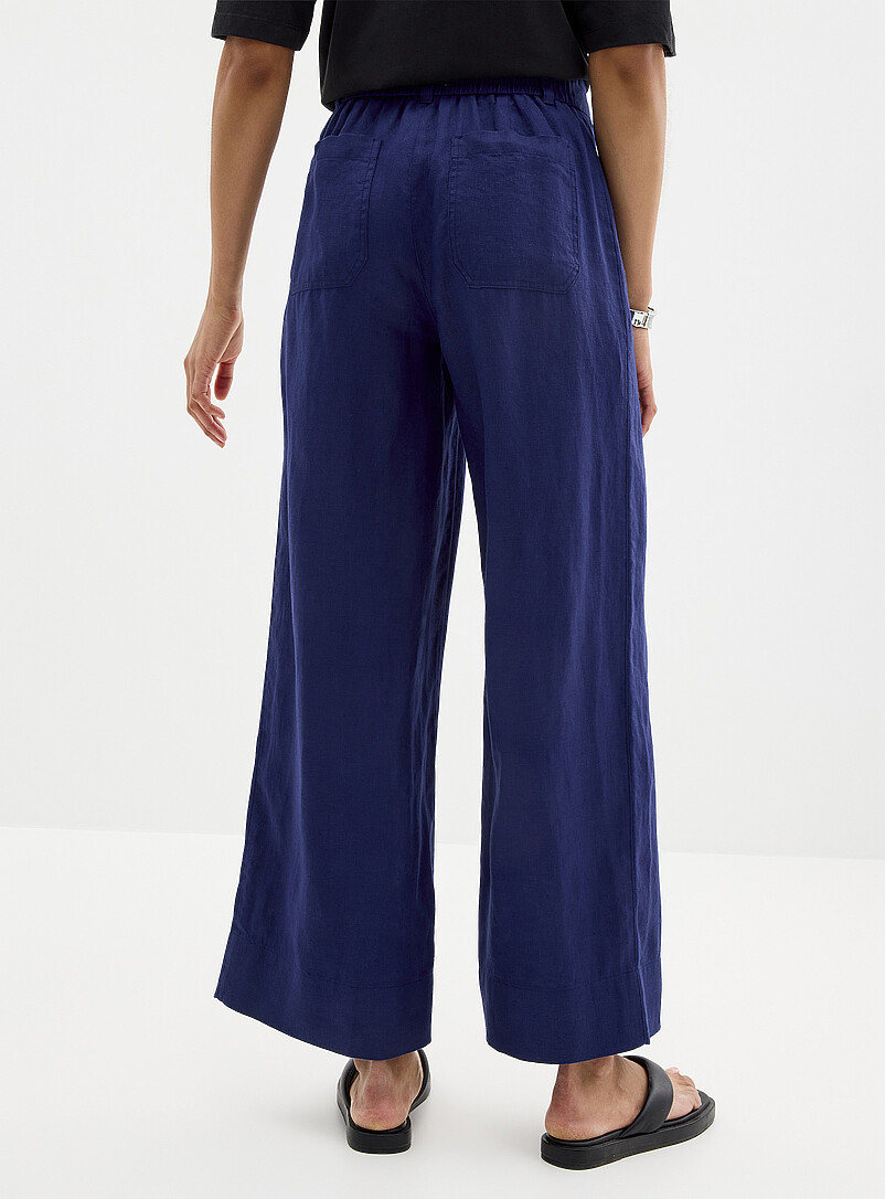 Contemporaine Black Patch pockets pure linen pant <b>Fit: Wide leg, high rise</b> for women