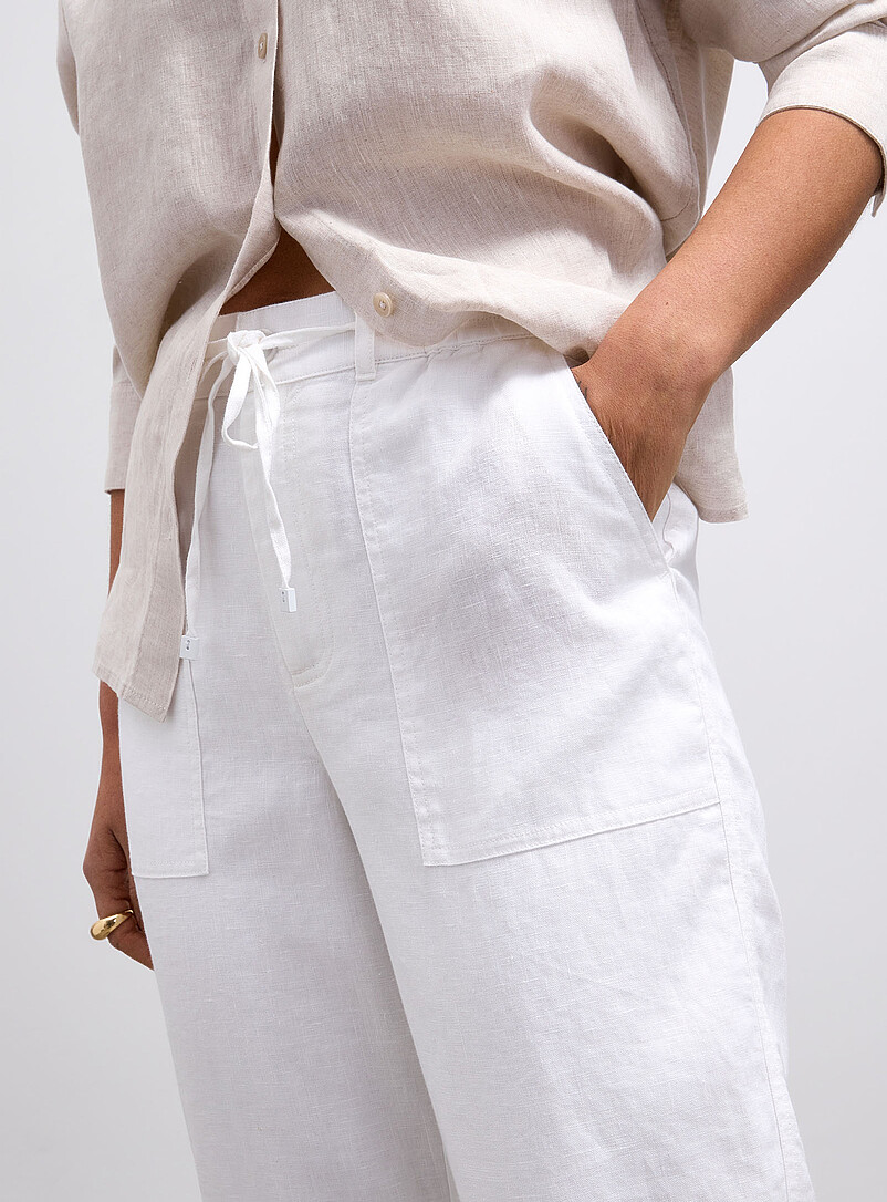 Contemporaine: Le pantalon poches XL pur lin <b>Coupe : jambe &eacute;troite, taille haute</b> Bleu marine - Bleu nuit pour femme