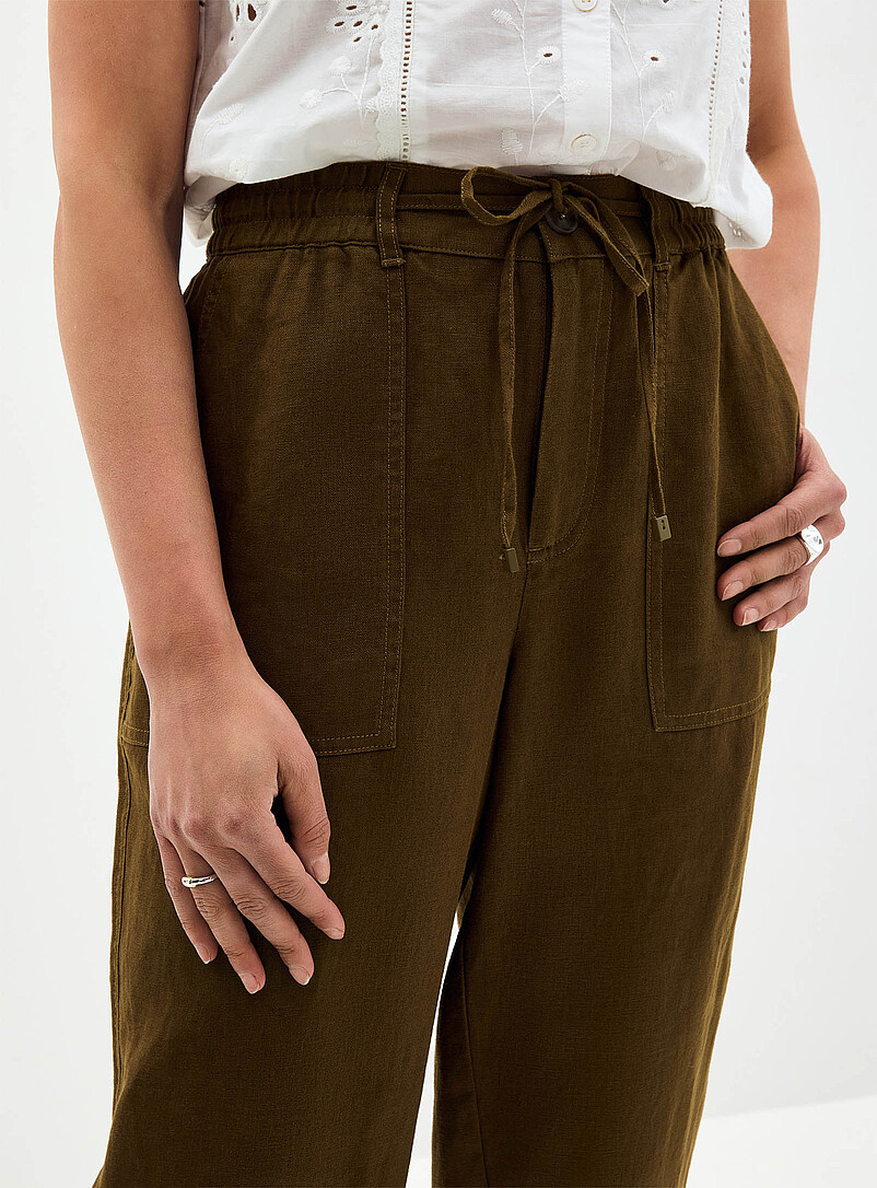 Contemporaine: Le pantalon poches XL pur lin <b>Coupe : jambe &eacute;troite, taille haute</b> Bleu marine - Bleu nuit pour femme