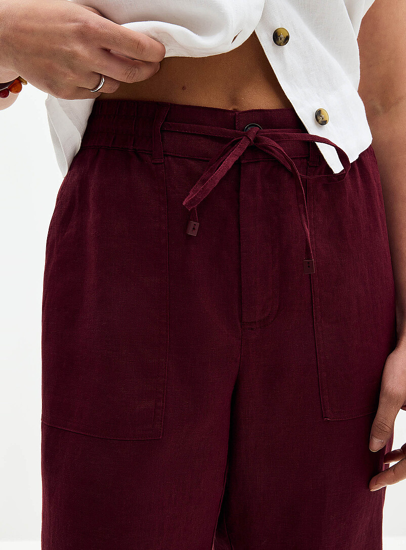 Contemporaine: Le pantalon poches XL pur lin <b>Coupe : jambe &eacute;troite, taille haute</b> Bleu marine - Bleu nuit pour femme