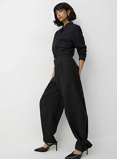 Linen-blend barrel-leg pant
