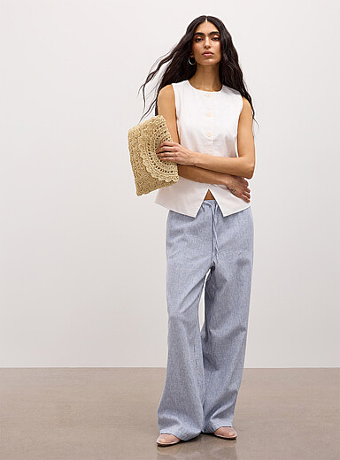 Le pantalon large taille cordon m&eacute;lange de lin