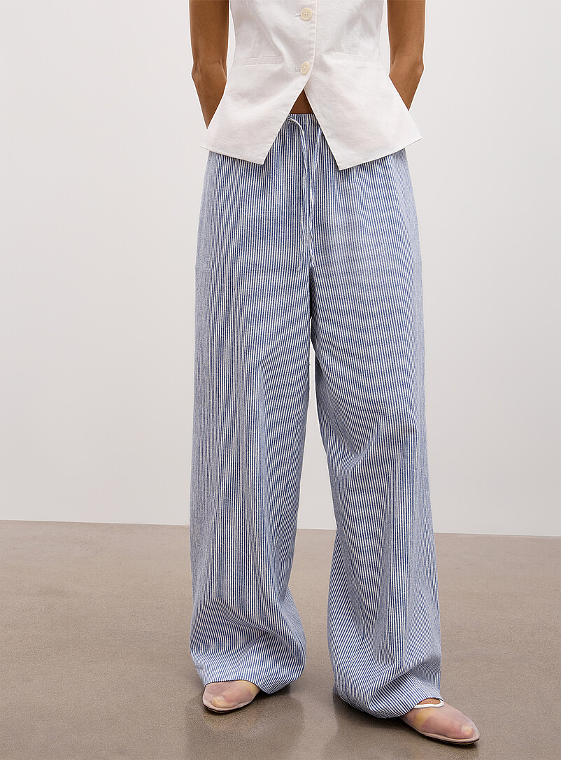 Drawcord waist linen-blend wide-leg pant | Icône | Shop Women