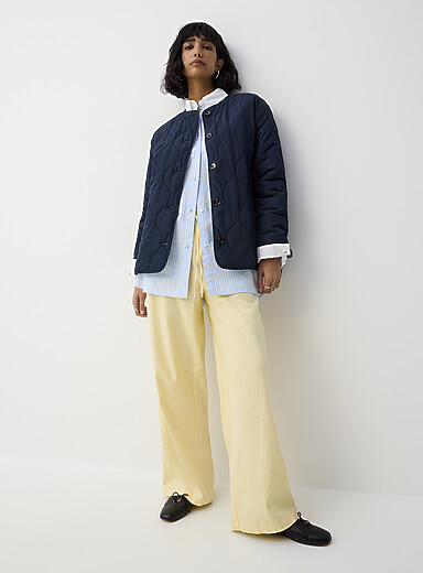 Ic&ocirc;ne Corn/Vanilla Yellow Drawcord waist linen-blend wide-leg pant for women