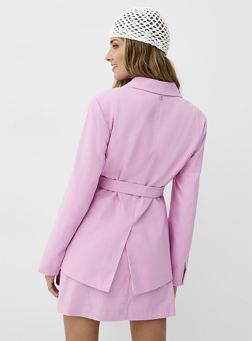 Ic&ocirc;ne: Le veston ample ceintur&eacute; m&eacute;lange de lin Rose pour femme