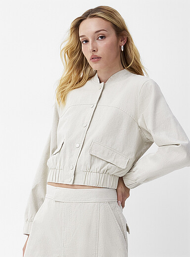 Le blouson &eacute;court&eacute; poches &agrave; rabat m&eacute;lange de lin