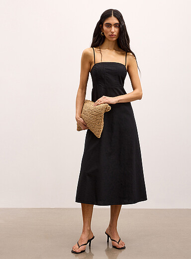 La robe midi ligne A m&eacute;lange de lin