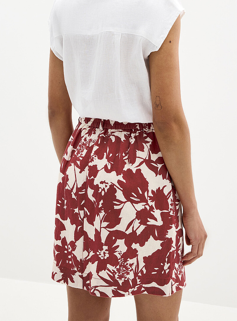 Contemporaine: La jupe-short pur lin jardin rubis Rouge &agrave; motifs pour femme