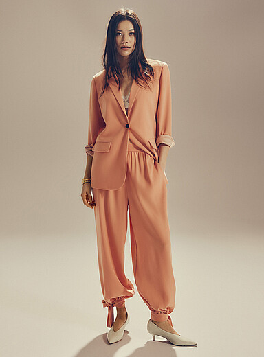 Fluid tie-ankle wide-leg pant