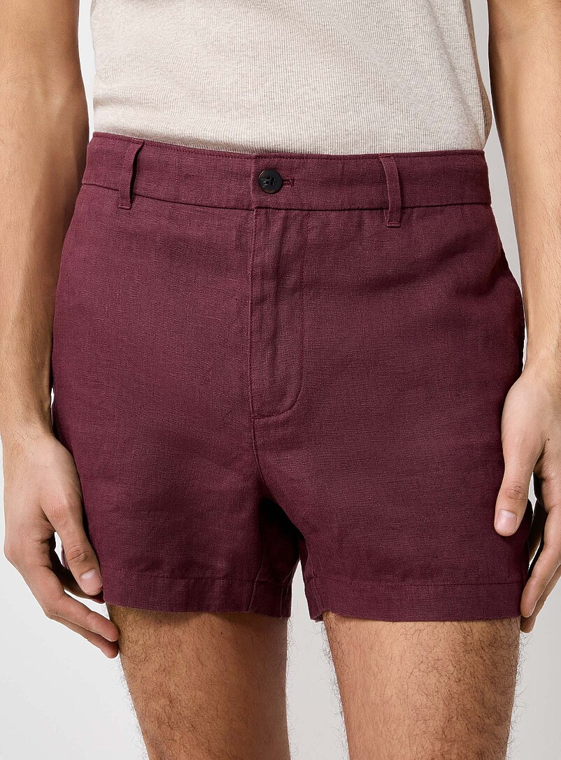 Le 31 Burgundy 100% European linen short <b>Inseam: 4" (10 cm)</b> for men