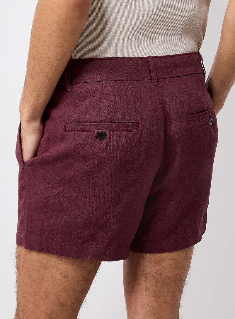 Le 31 Burgundy 100% European linen short <b>Inseam: 4" (10 cm)</b> for men