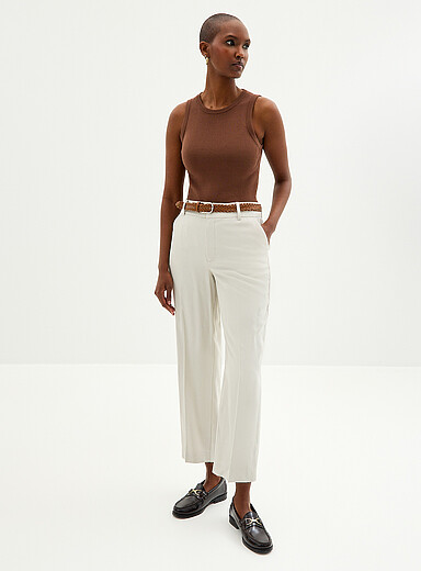Contemporaine: Le pantalon Universel fluide avec ceinture <b>Coupe : jambe semi-ajust&eacute;e, taille mi-haute</b> &Eacute;cru pour femme