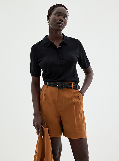 Le short fluide pliss&eacute; avec ceinture <b>Coupe : jambe large, taille haute</b>