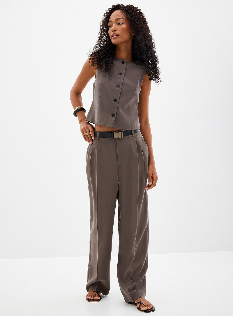Contemporaine: Le gilet fluide col rond Taupe pour femme