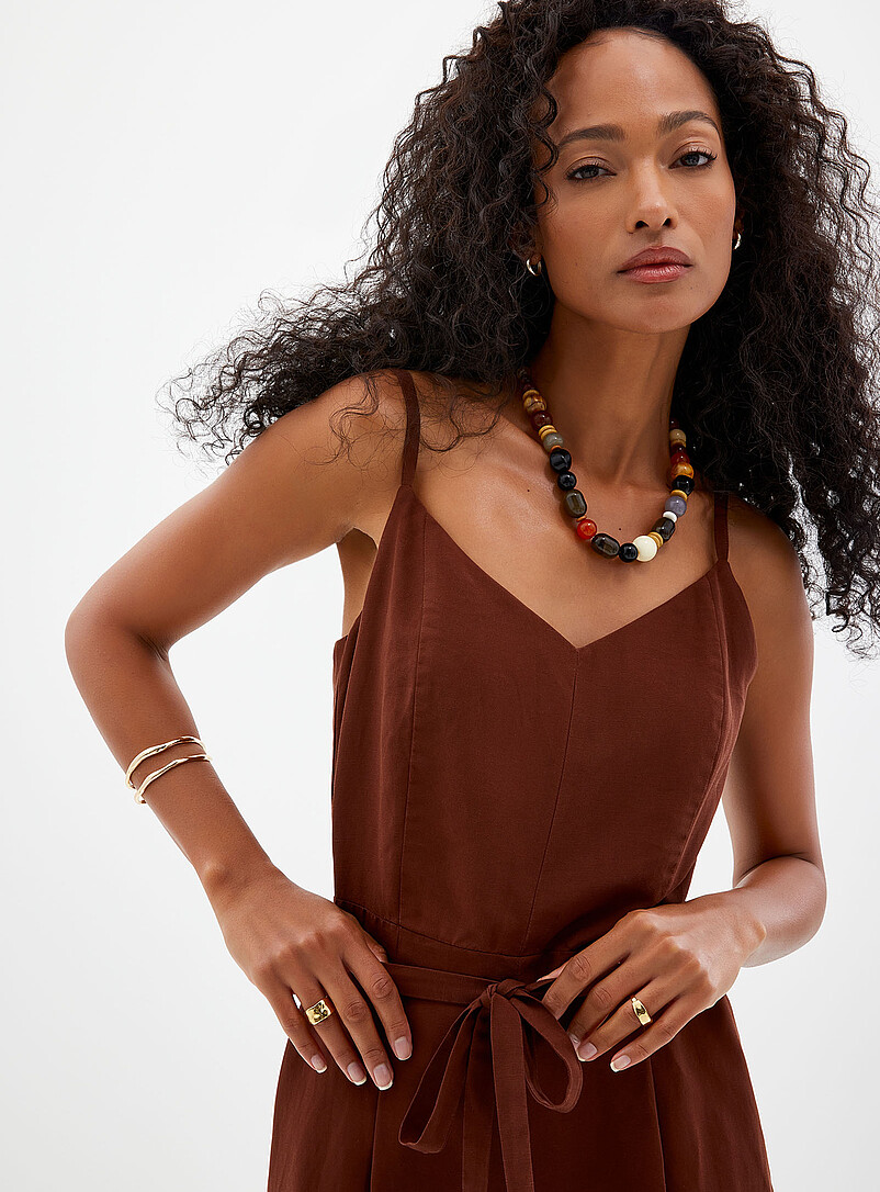 Contemporaine Hazelnut Thin strap linen-lyocell jumpsuit for women