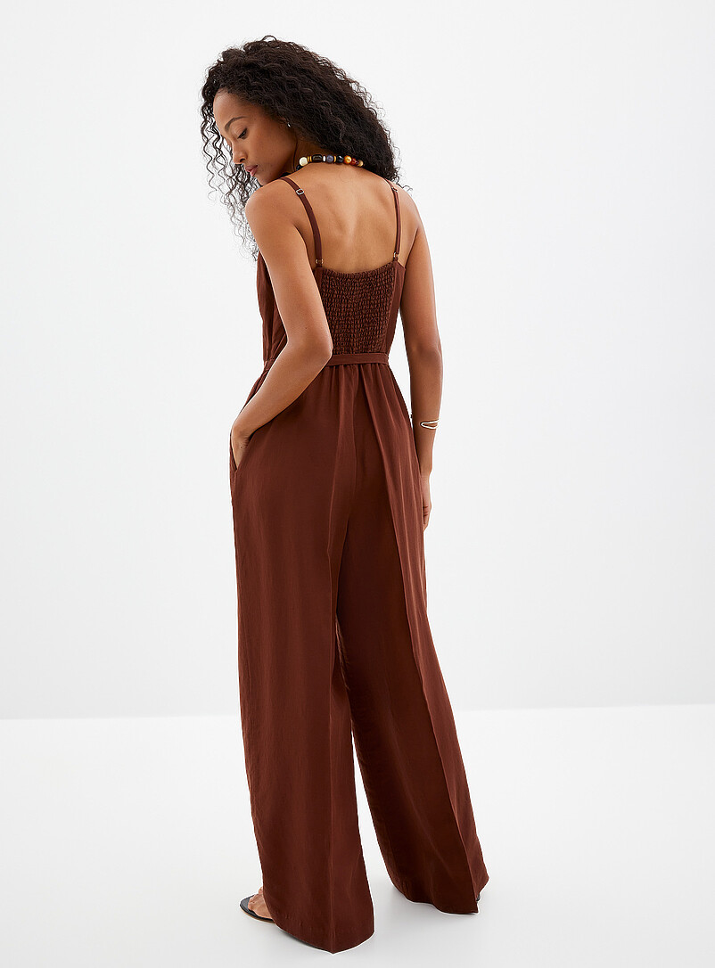 Contemporaine Hazelnut Thin strap linen-lyocell jumpsuit for women