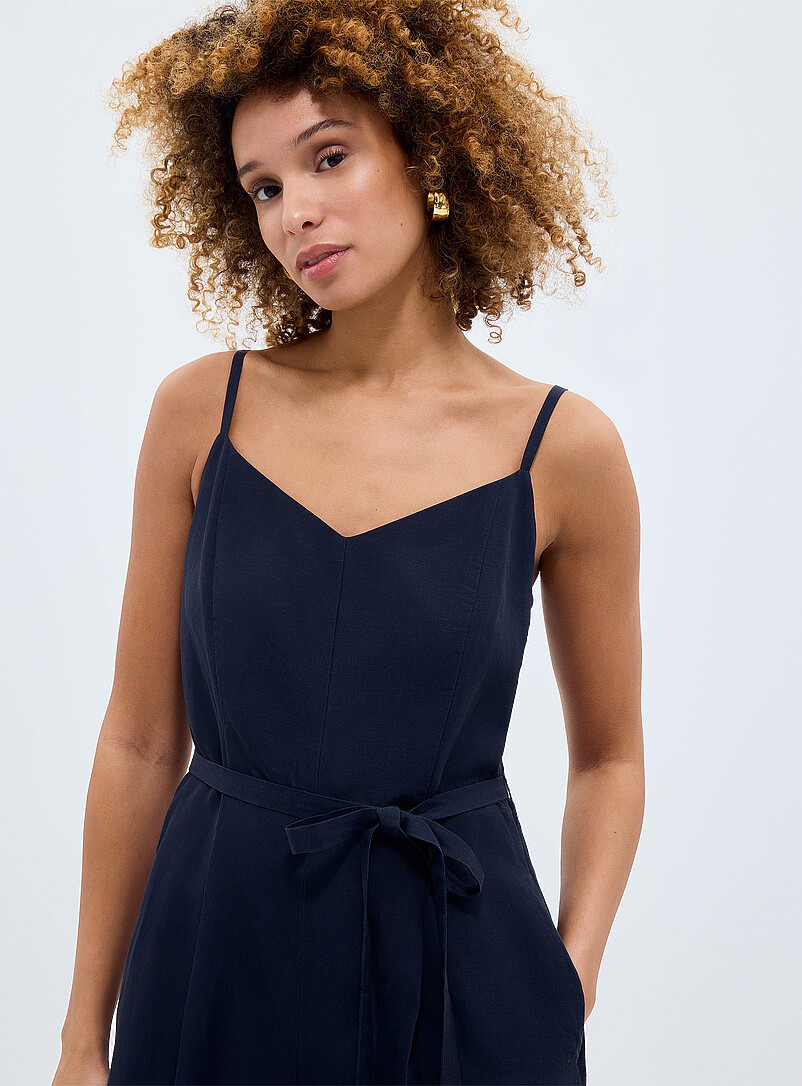 Contemporaine Hazelnut Thin strap linen-lyocell jumpsuit for women