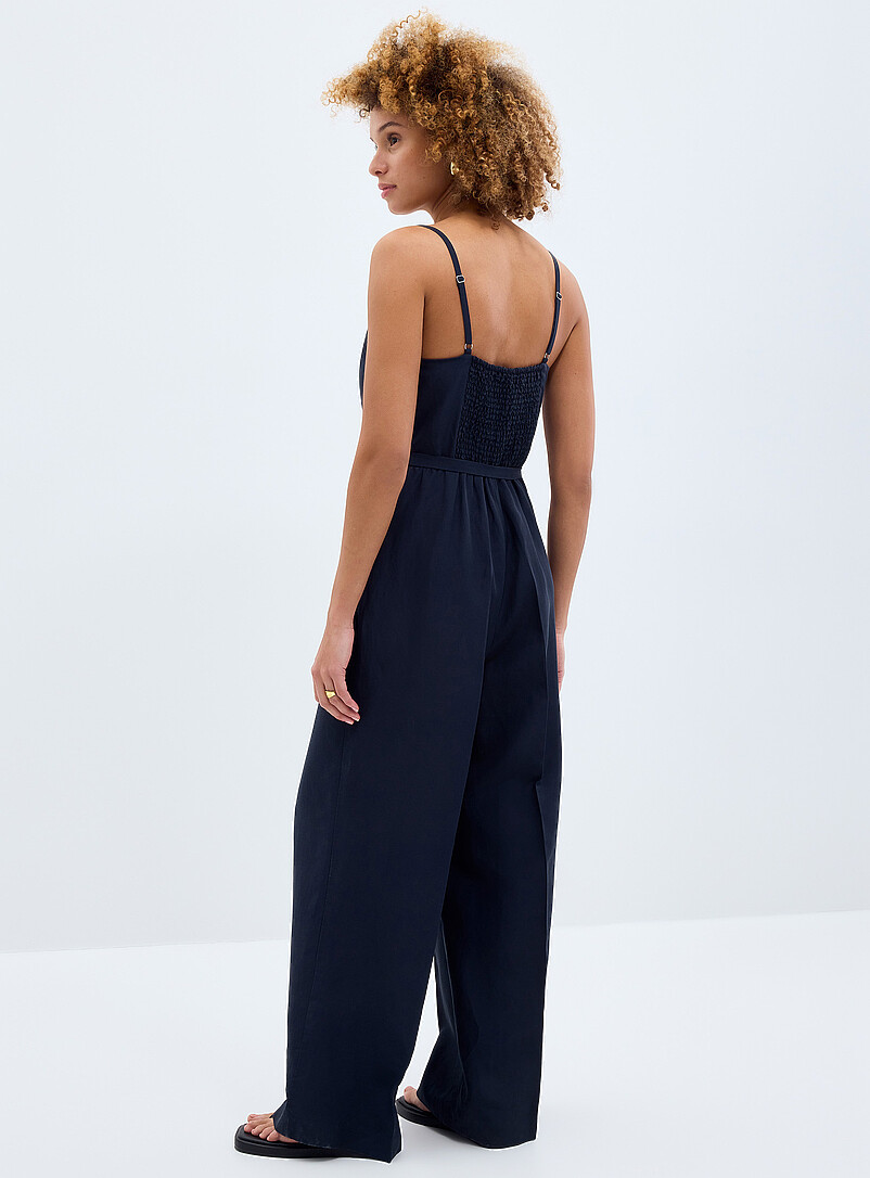 Contemporaine Hazelnut Thin strap linen-lyocell jumpsuit for women