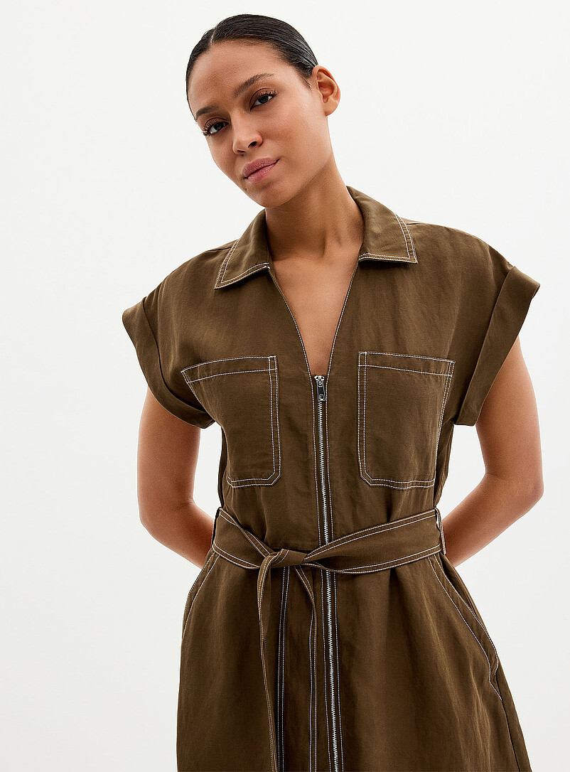 Contemporaine: La robe zipp&eacute;e coutures constrastantes Kaki - Sauge - Olive pour femme