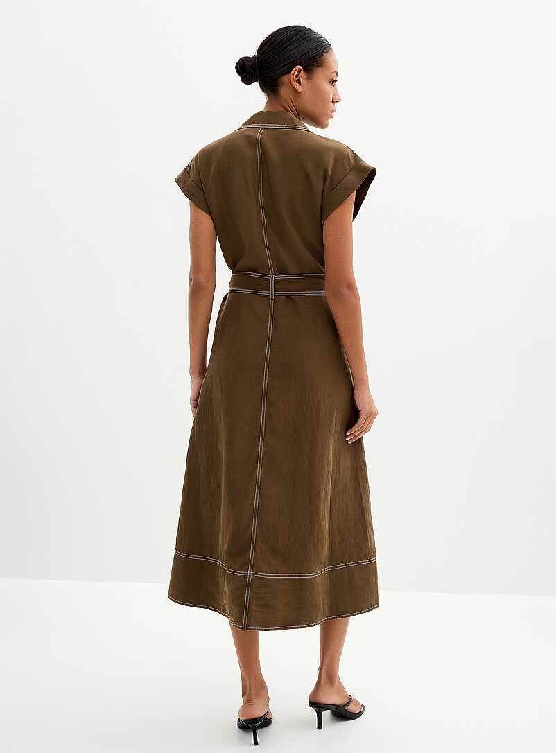 Contemporaine: La robe zipp&eacute;e coutures constrastantes Kaki - Sauge - Olive pour femme