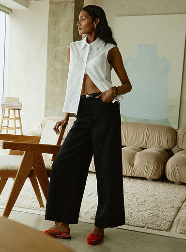 Lyocell-linen cropped pant <b>Fit: Wide leg, high rise</b>