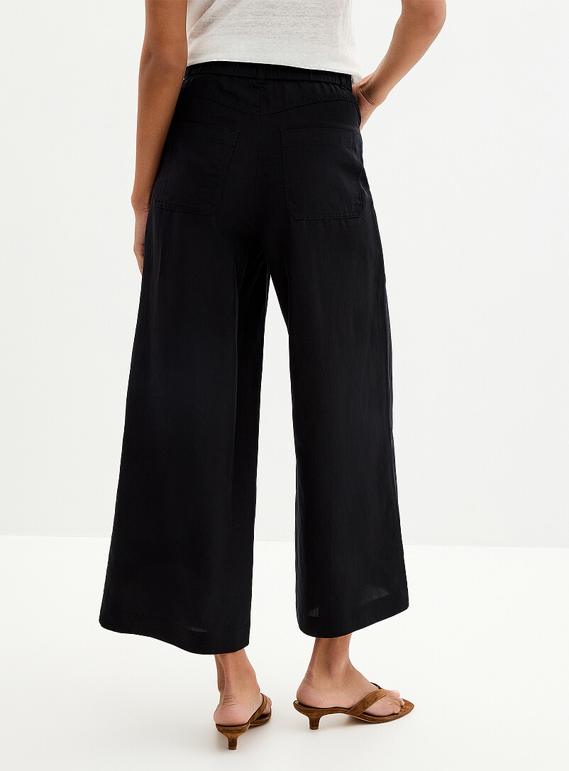 Contemporaine: Le pantalon &eacute;court&eacute; lyocell-lin <b>Coupe : jambe large, taille haute</b> Sable pour femme