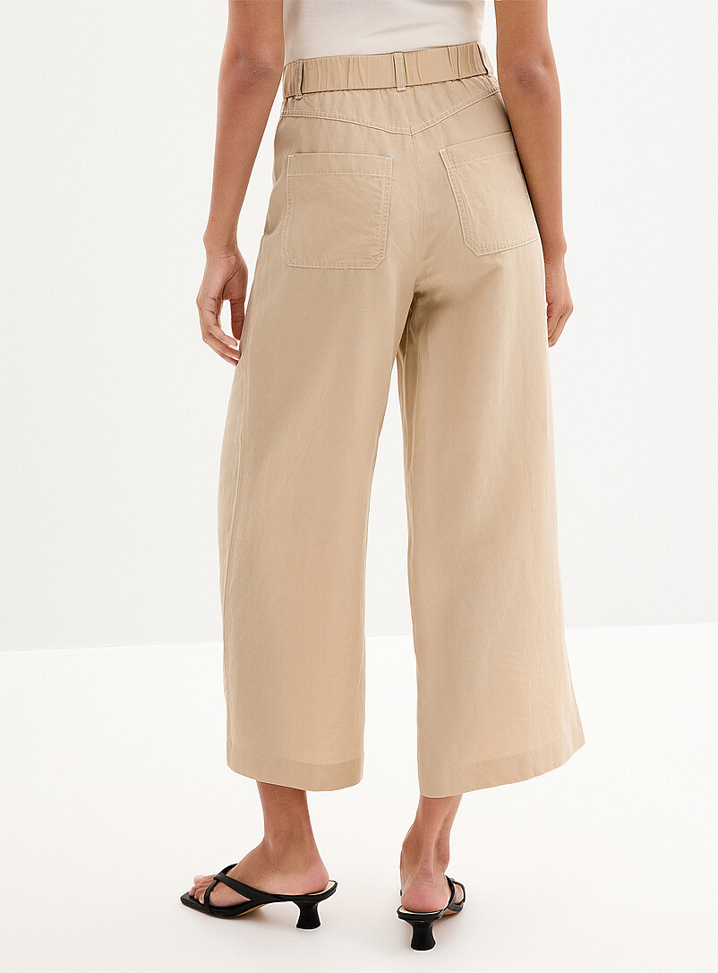 Contemporaine: Le pantalon &eacute;court&eacute; lyocell-lin <b>Coupe : jambe large, taille haute</b> Sable pour femme