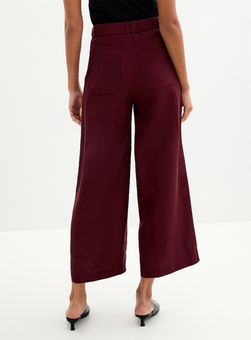 Contemporaine: Le pantalon &eacute;court&eacute; lyocell-lin <b>Coupe : jambe large, taille haute</b> Sable pour femme