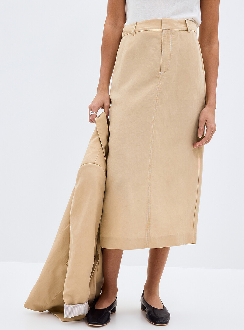 Contemporaine Sand Back slit linen-lyocell skirt for women