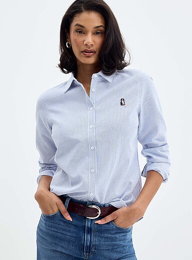Simons x Mira: La chemise oxford broderie chien <b>En soutien &agrave; la Fondation Mira</b> Bleu &agrave; motifs pour femme