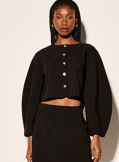 Balloon-sleeve stretch crepe boxy-fit blazer