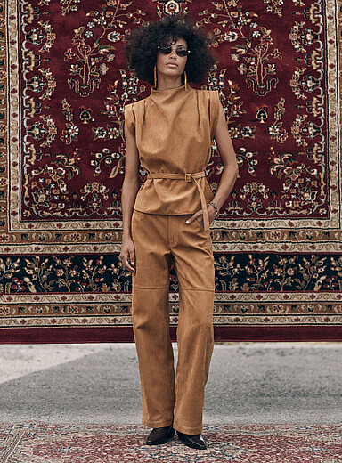 Faux-suede wide-leg pant