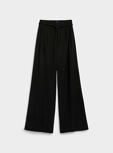 Cord belt pleated flowy wide-leg pant