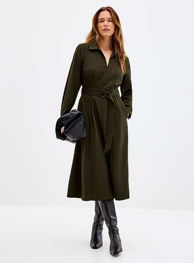 Johnny collar belted crepe dress