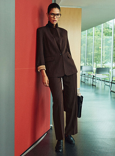 Essential pinstriped textured-twill pant <b>Fit: Wide leg, mid rise</b>