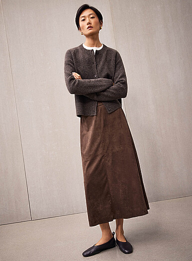 Faux-suede flared maxi skirt