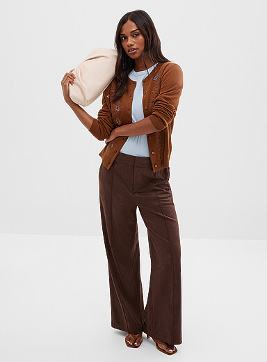 Stitched pleat suede-effect pant <b>Fit: Wide leg, high rise</b>