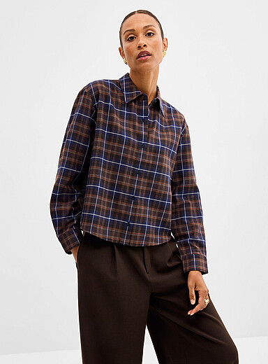 Contemporaine: La chemise carr&eacute;e l&eacute;g&egrave;re &agrave; carreaux Bleu &agrave; motifs pour femme