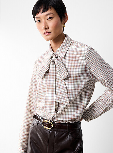 Checked lightweight tie-neck shirt